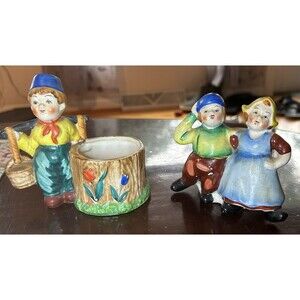 Vintage Dutch Boy & Girl Tulips figurines Toothpick Holder Torii Made In Japan